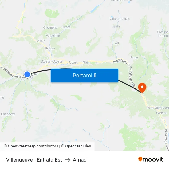 Villenueuve - Entrata Est to Arnad map