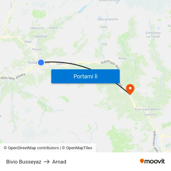 Bivio Busseyaz to Arnad map