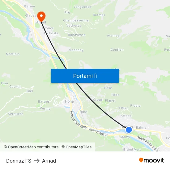 Donnaz FS to Arnad map