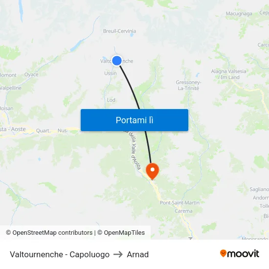 Valtournenche - Capoluogo to Arnad map