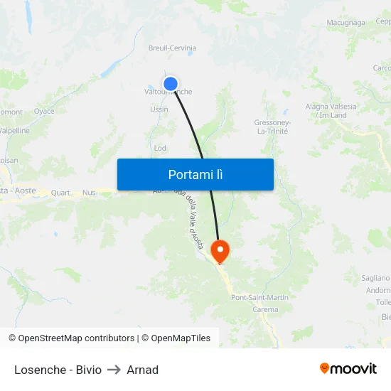Losenche - Bivio to Arnad map