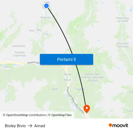 Bioley Bivio to Arnad map