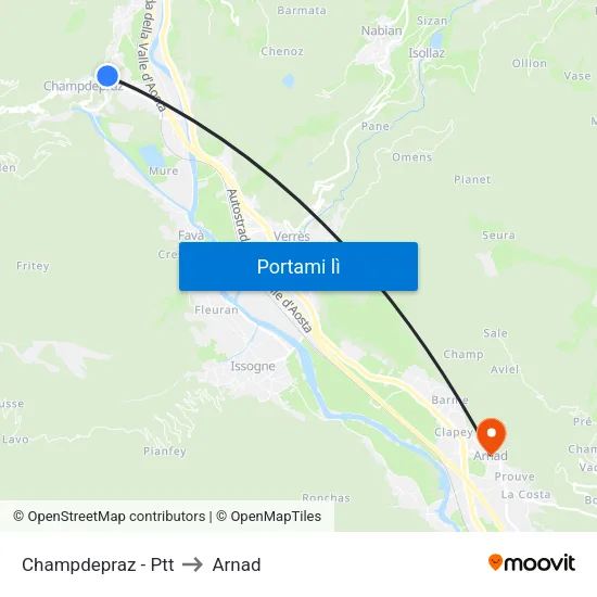 Champdepraz - Ptt to Arnad map