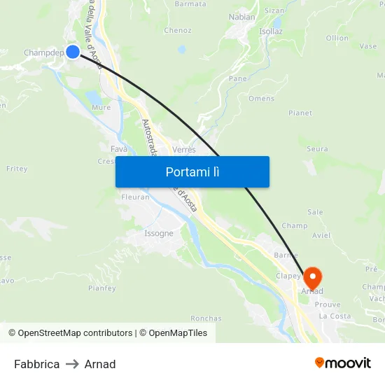Fabbrica to Arnad map
