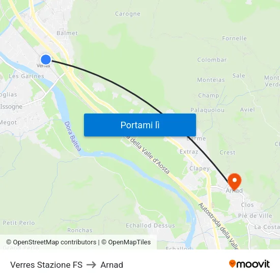 Verres Stazione FS to Arnad map