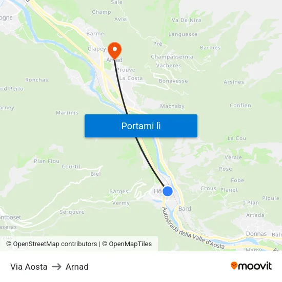Hone - Le Ronc to Arnad map