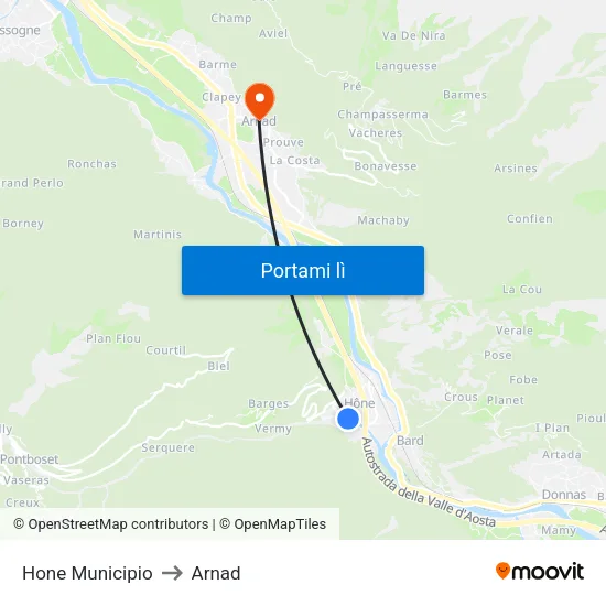 Hone Municipio to Arnad map
