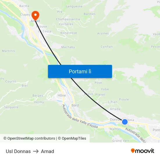 Donnas Usl to Arnad map