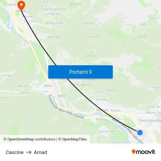 Cascine to Arnad map