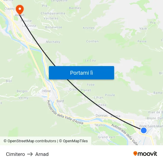 Cimitero to Arnad map