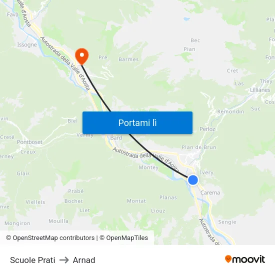 Scuole Prati to Arnad map