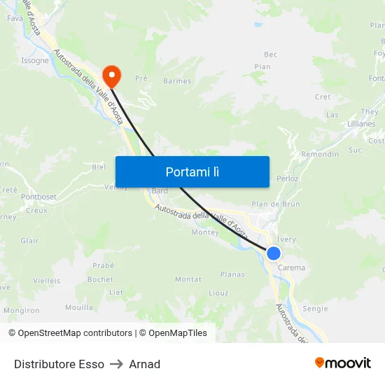 Distributore Esso to Arnad map