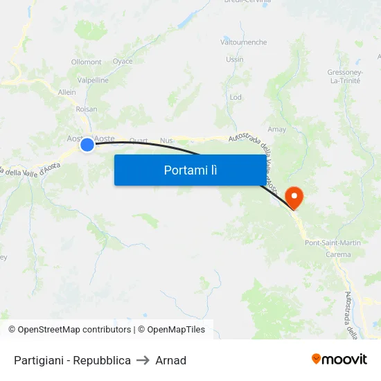 Partigiani - Repubblica to Arnad map