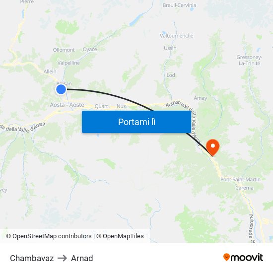 Chambavaz to Arnad map