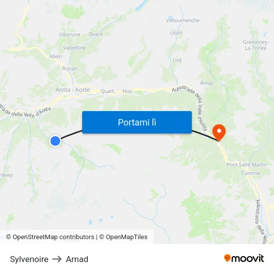 Sylvenoire to Arnad map