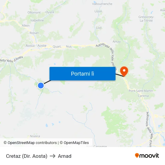 Cretaz (Dir. Aosta) to Arnad map