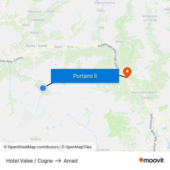 Hotel Valee / Cogne to Arnad map