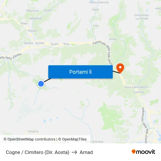 Cogne / Cimitero (Dir. Aosta) to Arnad map
