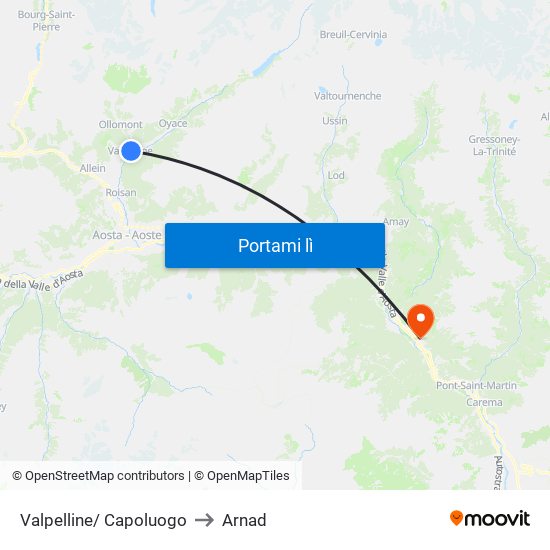 Valpelline/ Capoluogo to Arnad map