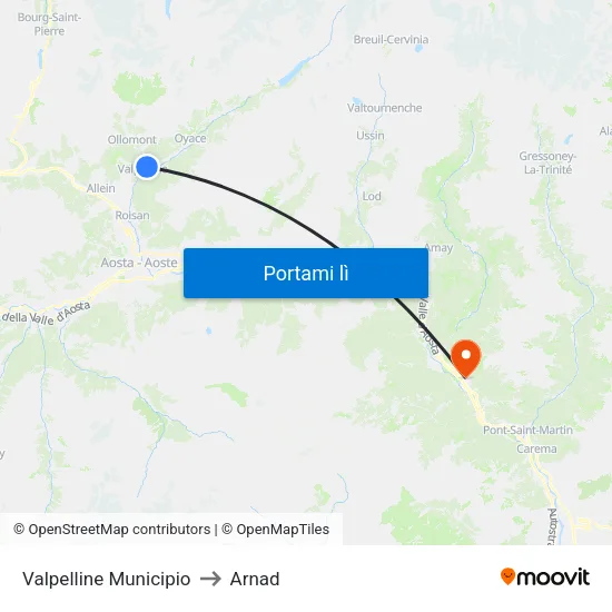 Valpelline Municipio to Arnad map