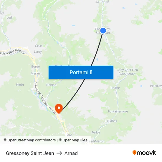 Gressoney Saint Jean to Arnad map