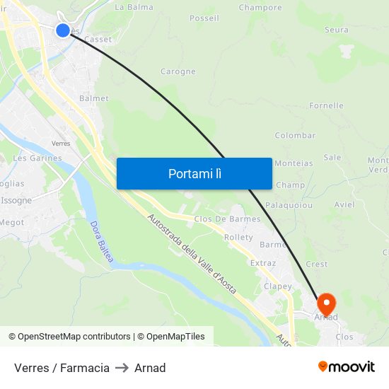 Verres / Farmacia to Arnad map