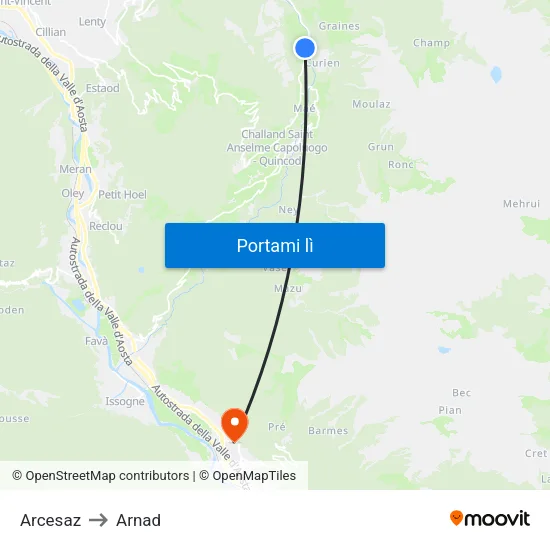 Arcesaz to Arnad map