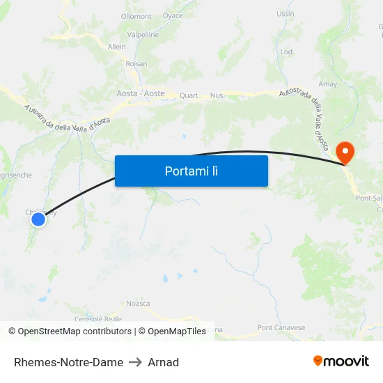 Rhemes-Notre-Dame to Arnad map