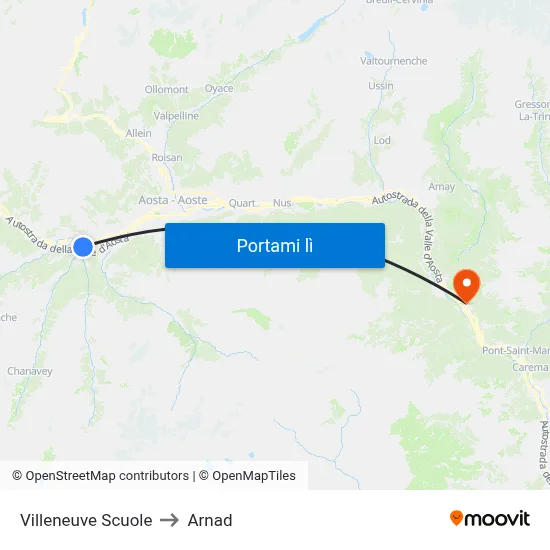 Villeneuve Scuole to Arnad map