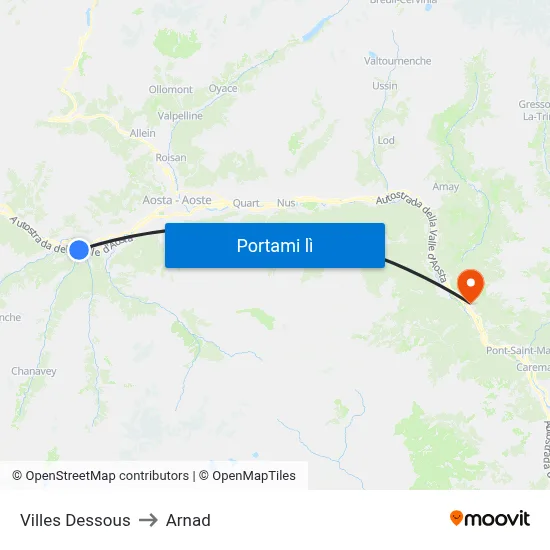 Villes Dessous to Arnad map