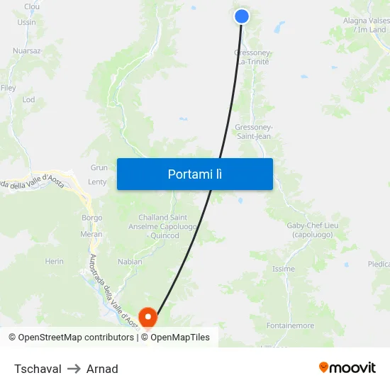 Tschaval to Arnad map