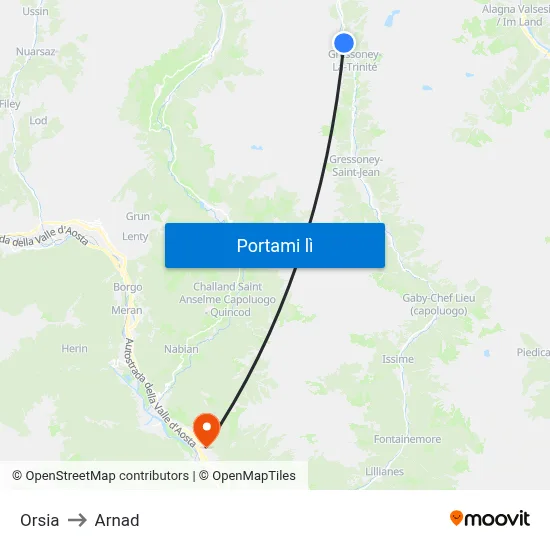Orsia to Arnad map