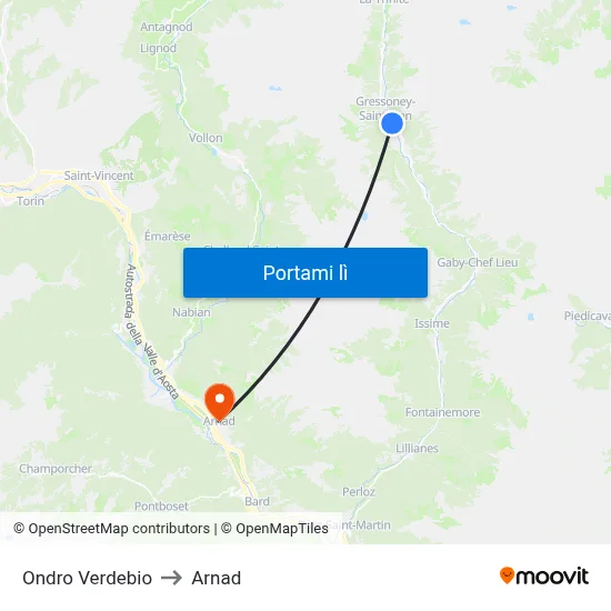 Ondro Verdebio to Arnad map