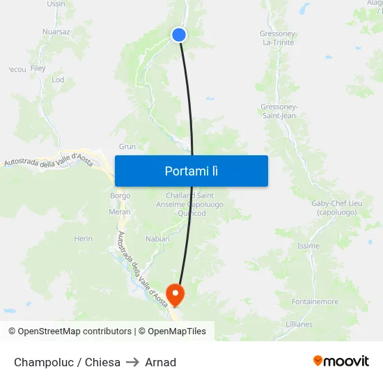Champoluc / Chiesa to Arnad map