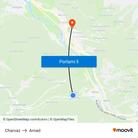 Charvaz to Arnad map