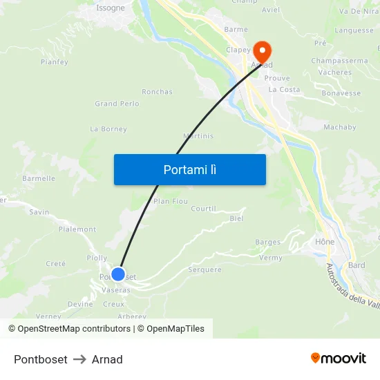 Pontboset to Arnad map