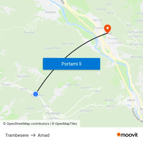 Trambesere to Arnad map