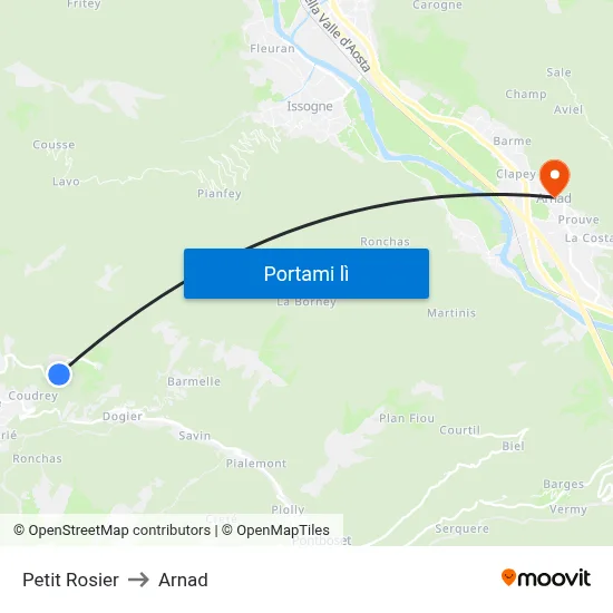 Petit Rosier to Arnad map