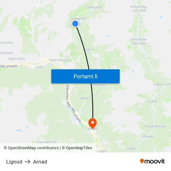 Lignod to Arnad map