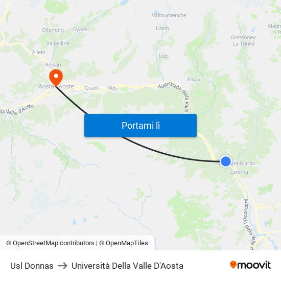 Usl Donnas to Università Della Valle D'Aosta map