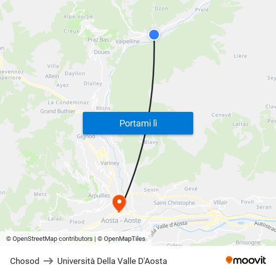 Chosod to Università Della Valle D'Aosta map