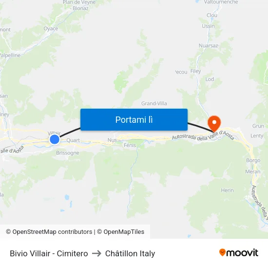 Bivio Villair - Cimitero to Châtillon Italy map