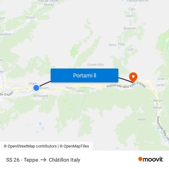 SS 26 - Teppe to Châtillon Italy map