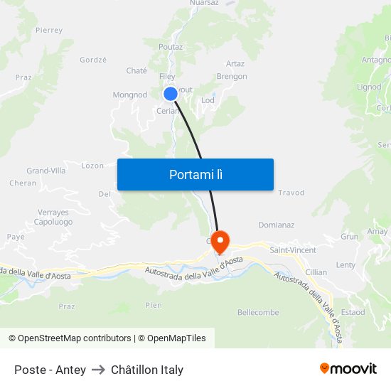 Poste - Antey to Châtillon Italy map