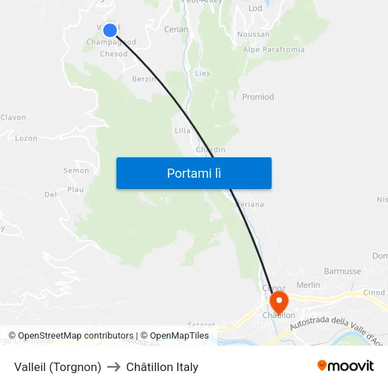 Valleil (Torgnon) to Châtillon Italy map