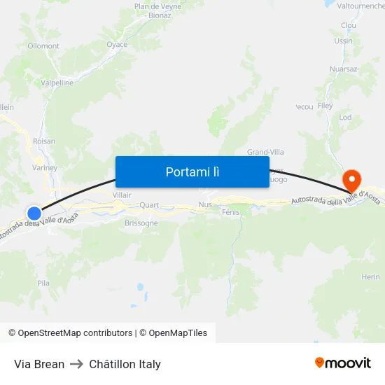 Via Brean to Châtillon Italy map