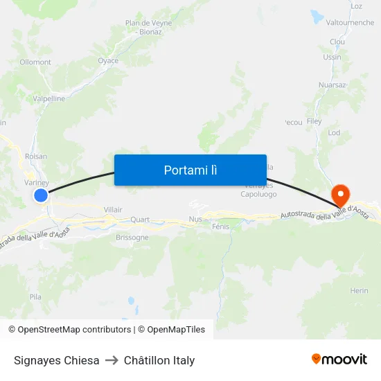 Signayes Chiesa to Châtillon Italy map