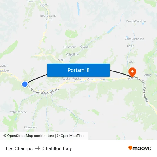 Les Champs to Châtillon Italy map