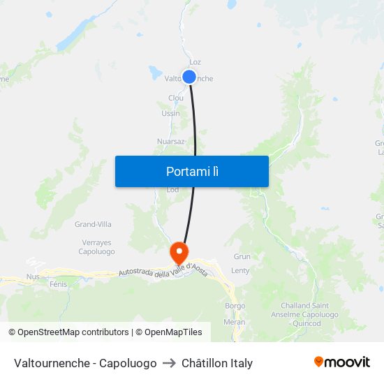 Valtournenche - Capoluogo to Châtillon Italy map