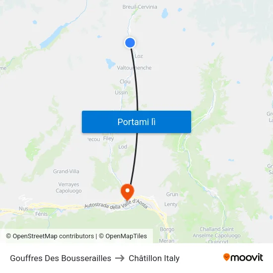 Gouffres Des Bousserailles to Châtillon Italy map
